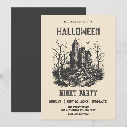 Invitation Maison hantée Halloween (Devant / Derrière)