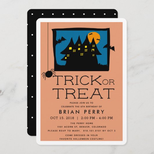 Invitation Maison Hantée Halloween Anniversaire Fête Invitati (Devant / Derrière)