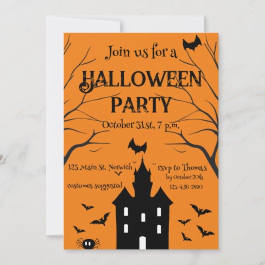 Invitation Maison hantée Halloween fête orange (Devant)