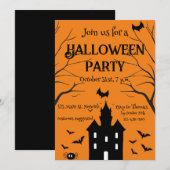 Invitation Maison hantée Halloween fête orange (Devant / Derrière)