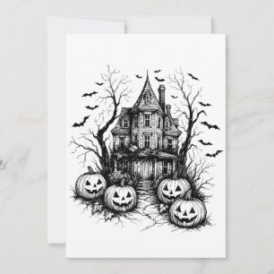 Invitation Maison hantée Halloween noir et blanc