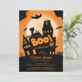 Invitation Maison hantée Halloween petit baby shower de livre (Debout devant)