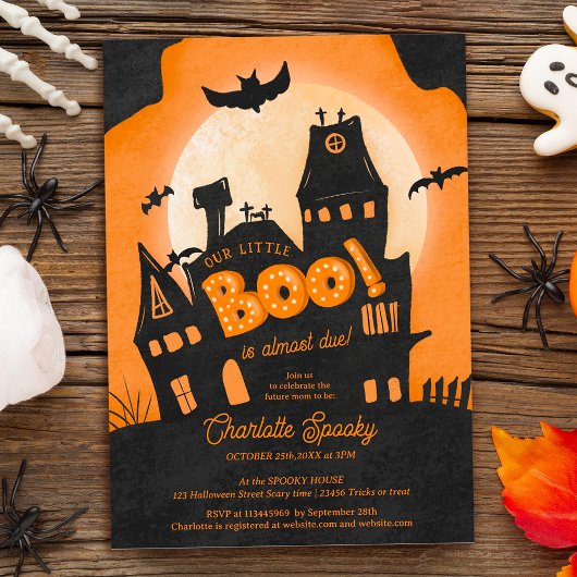 Invitation Maison hantée Halloween petit baby shower de livre