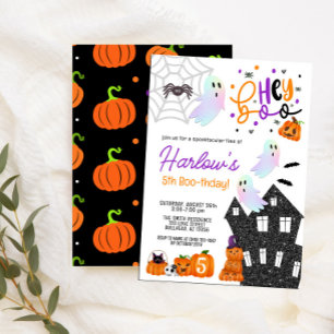 Invitation Maison hantée Hey Boo Purple Halloween Anniversair