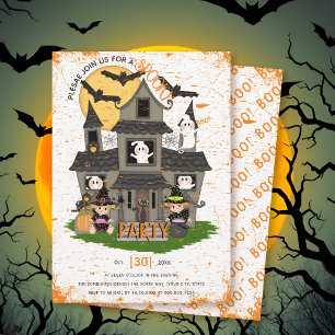 Invitation Maison hantée mignonne avec fantômes Fête d'Hallow
