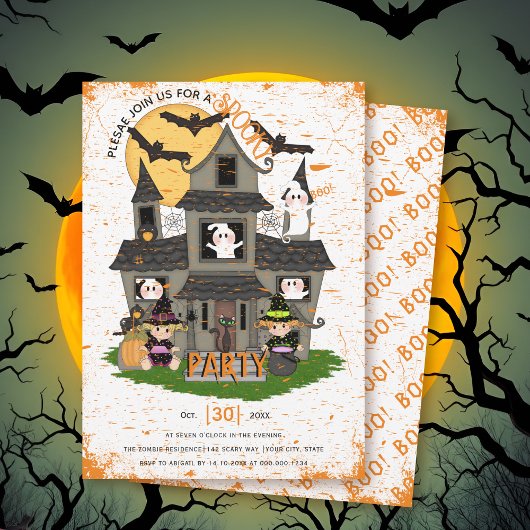 Invitation Maison hantée mignonne avec fantômes Fête d'Hallow