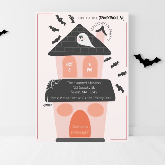 Invitation Maison hantée mignonne pour fête d'Halloween d'enf