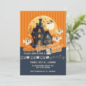Invitation Maison hantée moderne noire et orange pour Hallowe (Debout devant)