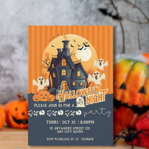 Invitation Maison hantée moderne noire et orange pour Hallowe