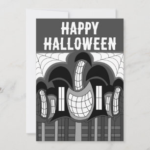 Invitation Maison hantée noire et blanche Fête d'Halloween
