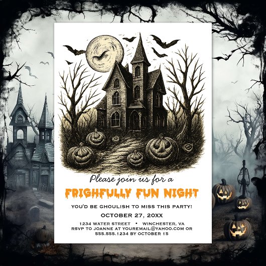 Invitation Maison hantée noire et blanche Fête d'Halloween