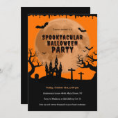 Invitation Maison hantée Orange Lune Halloween (Devant / Derrière)