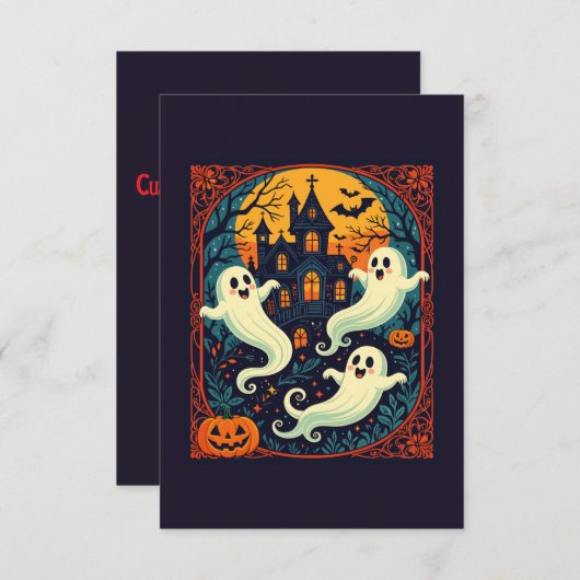 Invitation Maison hantée - Orange Moon Fermer (Devant / Derrière)