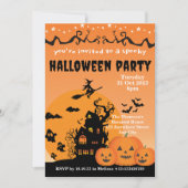 Invitation Maison hantée orange vibrant Halloween (Devant)