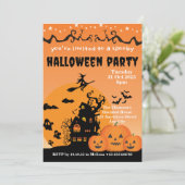 Invitation Maison hantée orange vibrant Halloween (Debout devant)