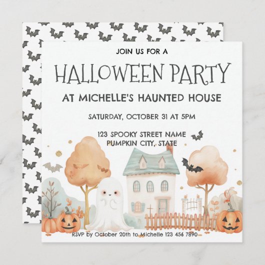 Invitation Maison hantée pour enfants mignons Fête d'Hallowee (Devant / Derrière)