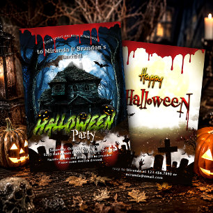 Invitation Maison Hantée Sanglante Cimetière Soirée Halloween