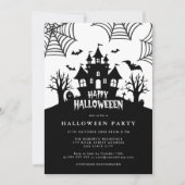 Invitation Maison Hantée Soirée Halloween Noir & Blanc Effray (Devant)