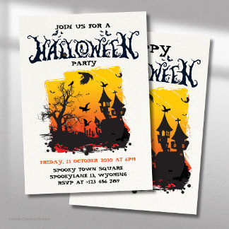Invitation Maison Hantée Soirée Vintage Halloween Épouvantabl