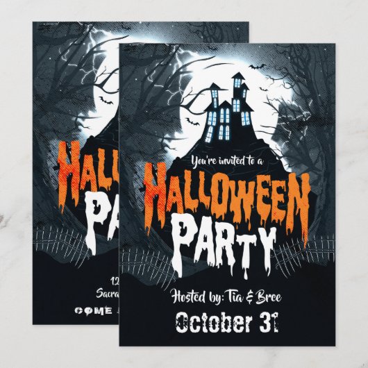 Invitation Maison hantée sur la Colline Costume d'Halloween (Devant / Derrière)