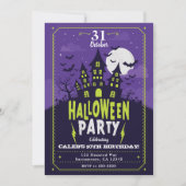 Invitation Maison hantée violette et verte Soirée Halloween (Devant)