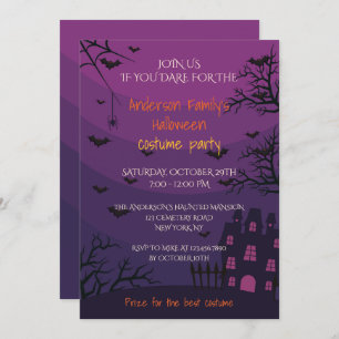 Invitation Maison hantée violette Halloween Costume Party