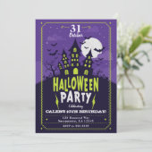 Invitation Maison hantée violette & verte fête d'Halloween (Debout devant)