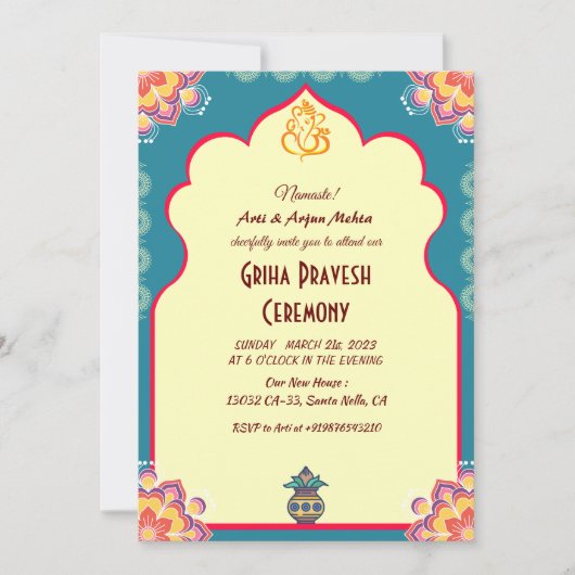 Invitation Maison hindou Réchauffement Griha Pravesh (Devant)