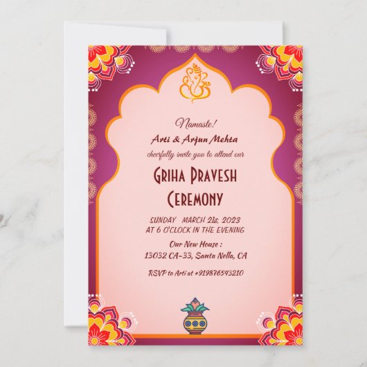 Invitation Maison hindou Réchauffement Griha Pravesh (Devant)