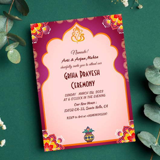 Invitation Maison hindou Réchauffement Griha Pravesh