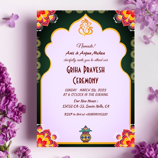 Invitation Maison hindou Réchauffement Griha Pravesh