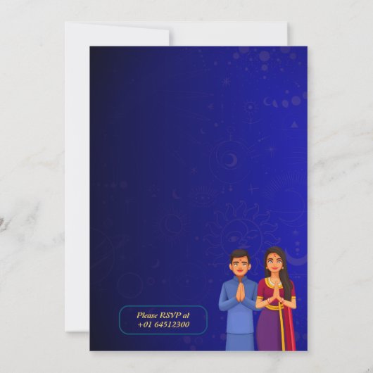 Invitation Maison hindou Réchauffement Griha Pravesh Bleu dor (Dos)