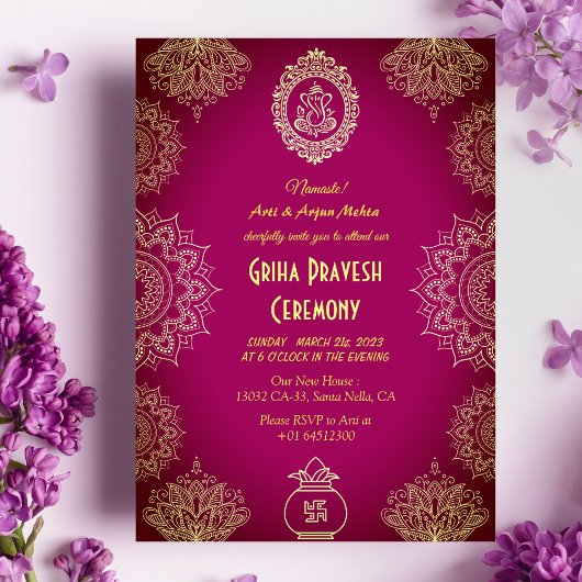 Invitation Maison hindou Réchauffer Griha Pravesh Design comp