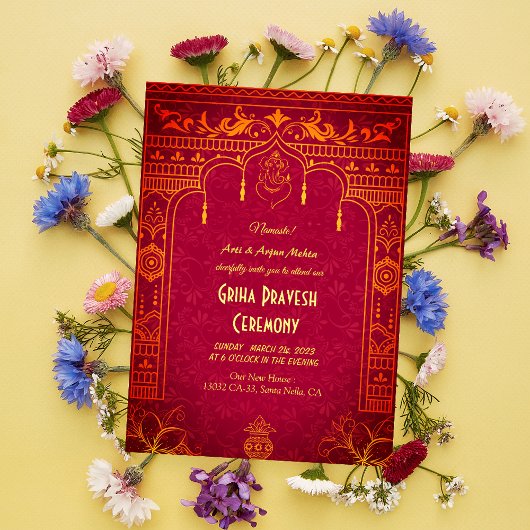 Invitation Maison hindou Réchauffer Griha Pravesh Golden Gane