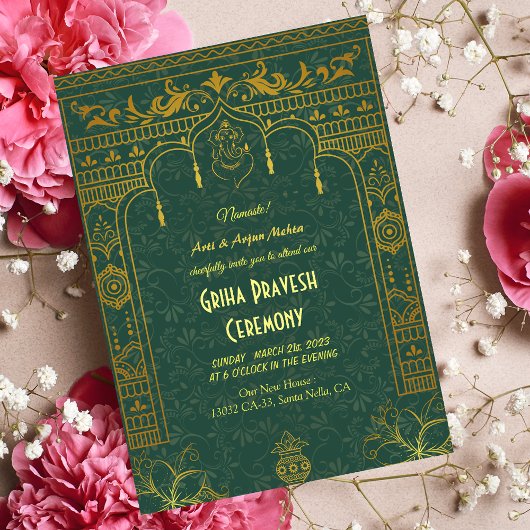 Invitation Maison hindou Réchauffer Griha Pravesh Golden Gane
