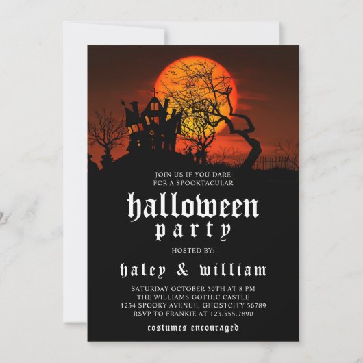 Invitation Maison Huanted Lune Spooktaculaire Halloween Party (Devant)