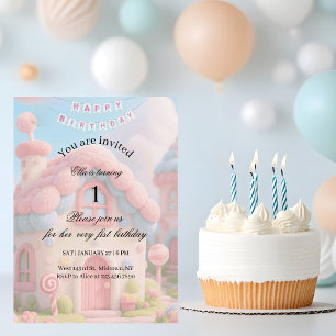 Invitation Maison Magique Fantaisiste Rose 1er Anniversaire