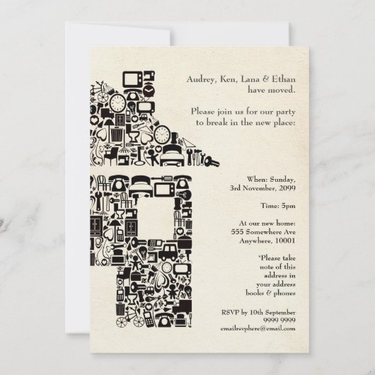 Invitation Maison Maison Maison Réchauffement Reno Party Invi (Dos)