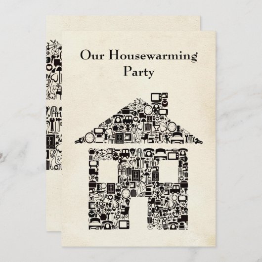 Invitation Maison Maison Maison Réchauffement Reno Party Invi (Devant / Derrière)