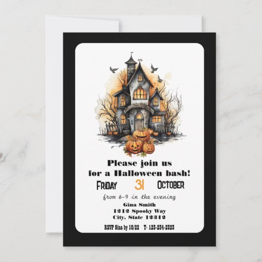 Invitation Maison mignonne hantée Halloween Bash Party (Devant)