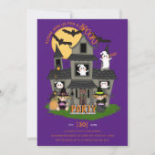 Invitation Maison mignonne hantée violet fête d'Halloween (Devant)