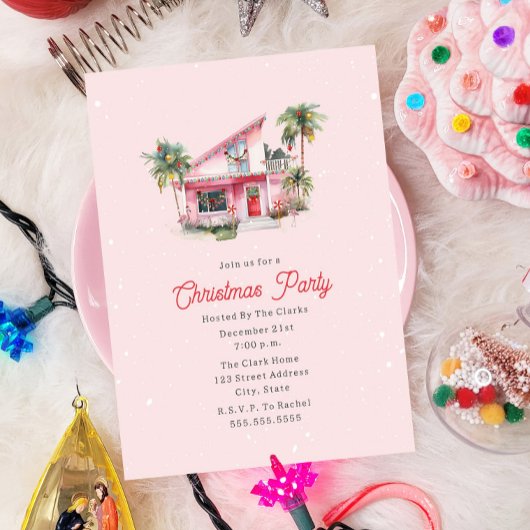 Invitation Maison moderne Midsiècle Pink Noël
