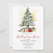 Invitation Maison ouverte à l'arbre de Noël moderne aquarelle (Devant)