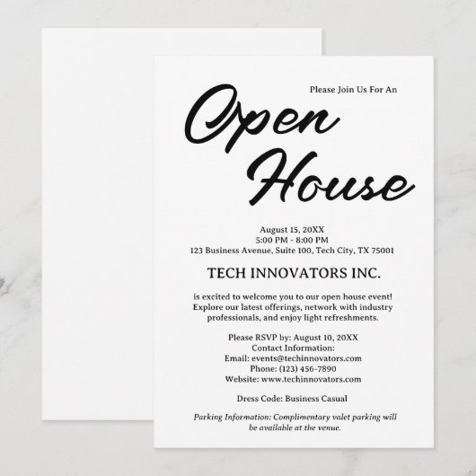 Invitation Maison ouverte d'affaires moderne noir et blanc (Devant / Derrière)