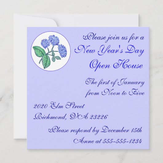 Invitation Maison ouverte de la Nouvelle Année de l'Hydrangea (Devant)