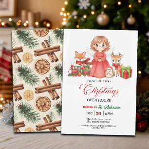 Invitation Maison Ouverte de Noël Animaux de la Forêt Ange Ch