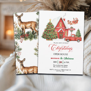 Invitation Maison ouverte de Noël avec camion rouge vintage e