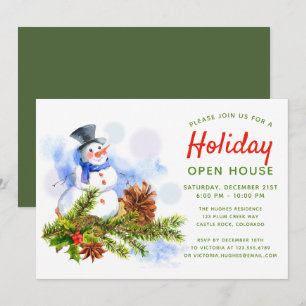 Invitation Maison ouverte de Noël Bonhomme de neige aquarelle