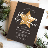 Invitation Maison ouverte de Noël étoile dorée marron élégant