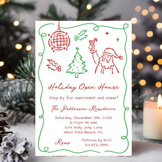Invitation Maison ouverte de Noël fantaisiste et originale de